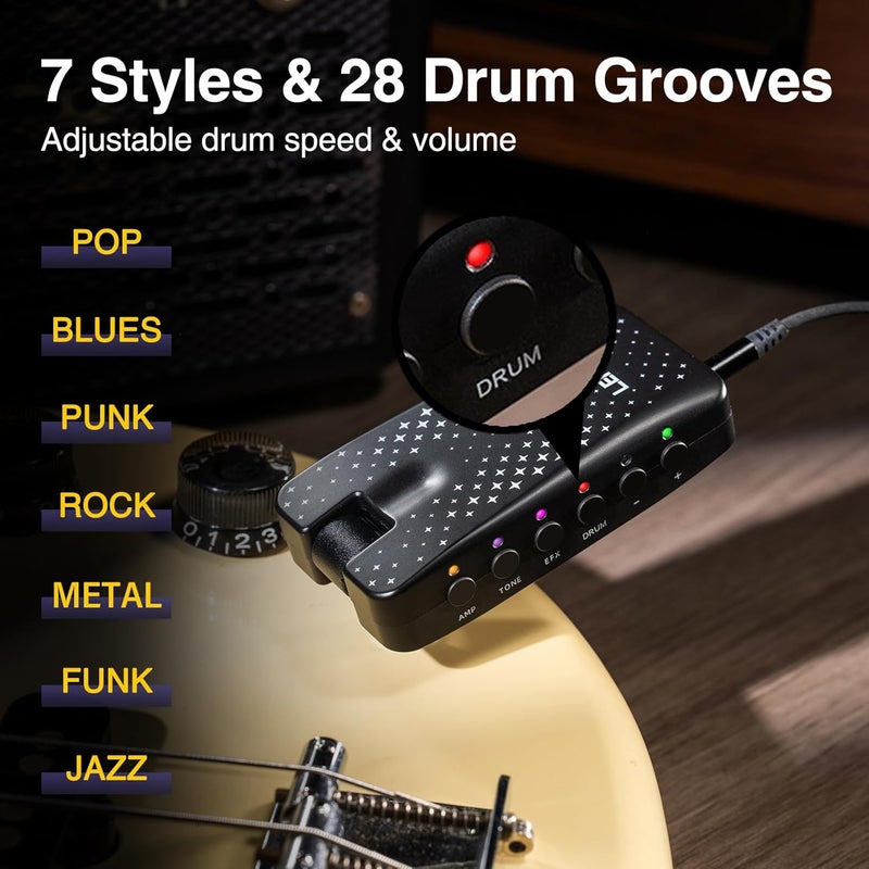 LEKATO Guitar Headphone Amp, Headphones Amplifier for Electric Guitar and Bass, Features 28 Drum Grooves, 14 Effects, 14 Amp Models, Built-in Bluetooth Streaming, OTG Recording, USB Rechargeable - Image 3